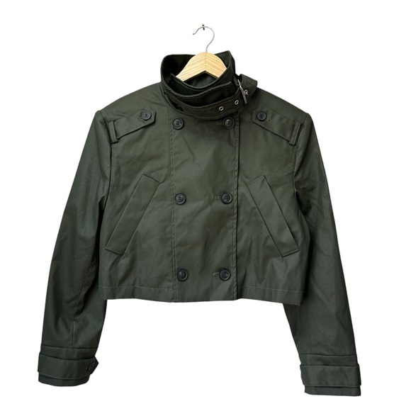 Zara Cropped Double-Breasted Utility Pea Coat Jacket, Dark Khaki, Small - Picture 2 of 13